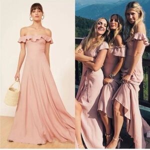 Reformation Dress Verbena Maxi Tiered Off The Shoulder Ruffle in Blush Pink